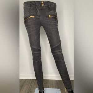 Balmain Black Skinny Moto Jeans with Gold Zippers